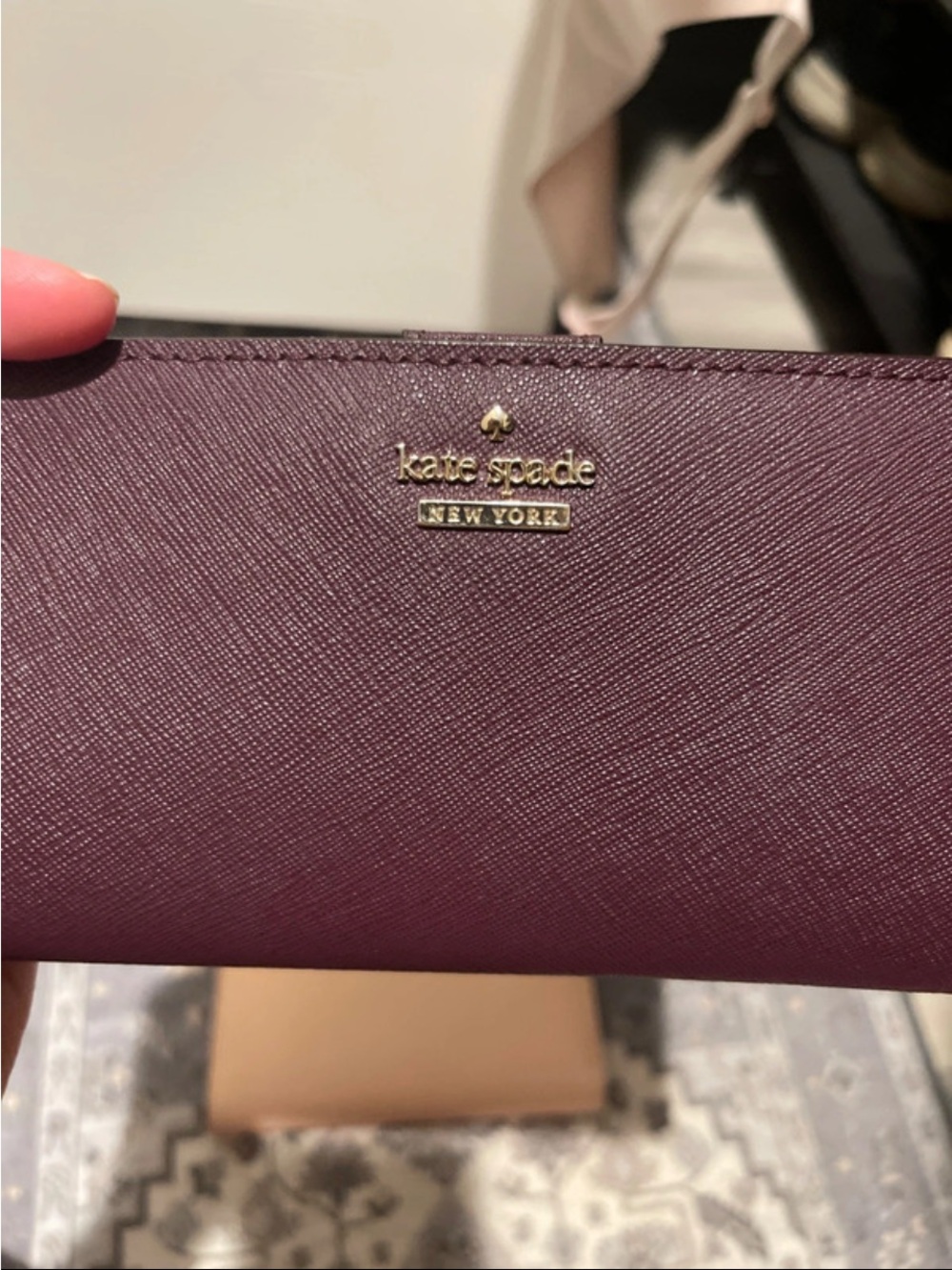 kate spade New York Plum Saffiano Zip Wallet with Gold Logo